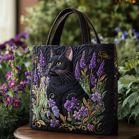 Moonlit Meow Quilted Tote Bag