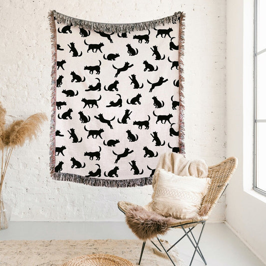 Cat 100% Cotton Woven Blanket, Wall Hanging Tapestry, Cozy Throw, Housewarming Cat Lover Gift