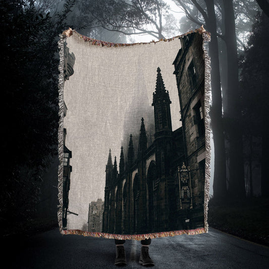 Streets Of Edinburgh 100% Cotton Woven Blanket, Victorian Gothic Wall Hanging Tapestry, Cozy Throw, Great Dark Academia And Goth Room Decor