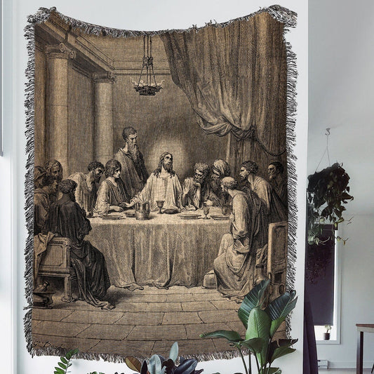 Jesus Last Supper 100% Cotton Woven Blanket, Wall Hanging Tapestry, Cozy Throw, Christian Decor