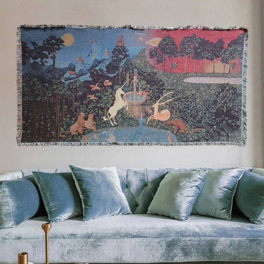 Unicorn 100% Cotton Woven Blanket, Wall Hanging Tapestry, Cozy Throw