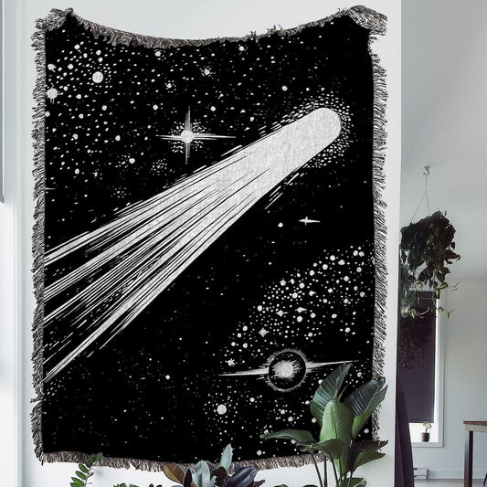Stars and Moon 100% Cotton Woven Blanket, Wall Hanging Tapestry, Cozy Throw, Celestial Astrology Decor