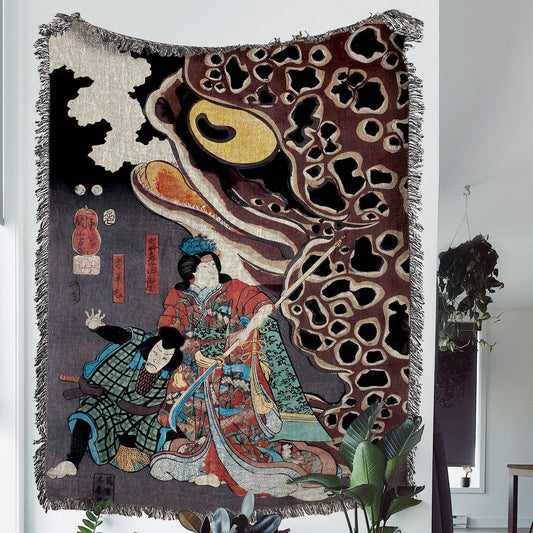 Japanese Mythology Art 100% Cotton Woven Blanket, Wall Hanging Tapestry, Cozy Throw