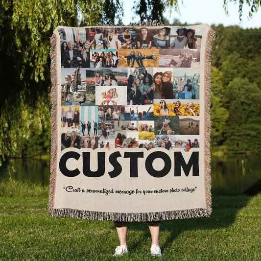 Custom Photo Collage 100% Cotton Woven Blanket, Personalized Keepsake Wall Hanging Tapestry, Cozy Throw