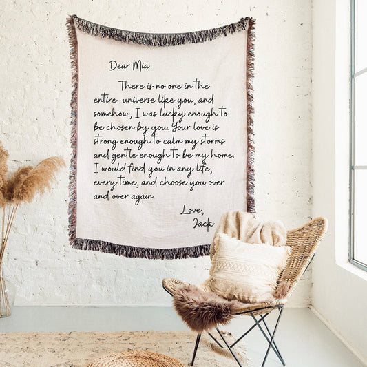 Letter 100% Cotton Woven Blanket, Personalized Wall Hanging Tapestry, Cozy Throw