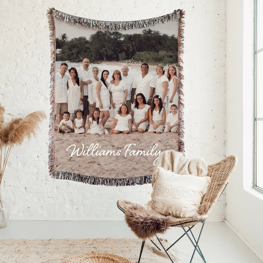 Custom Photo 100% Cotton Woven Blanket, Personalized Keepsake Wall Hanging Tapestry, Cozy Throw