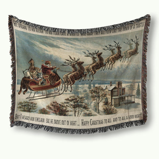 Christmas Santa 100% Cotton Woven Blanket, Vintage Snowy Sleigh Scene Wall Hanging Tapestry, Cozy Throw, Aesthetic Holiday Home Decor, Christmas Lover Gift
