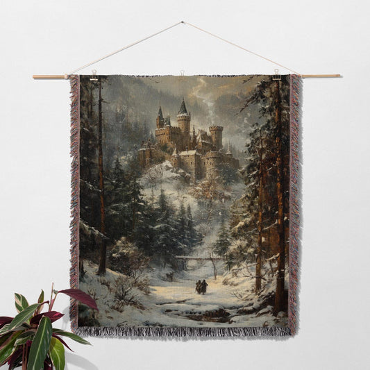 Medieval Castle 100% Cotton Woven Blanket, Fantasy Wall Hanging Tapestry, Cozy Throw, Gothic Home Decor