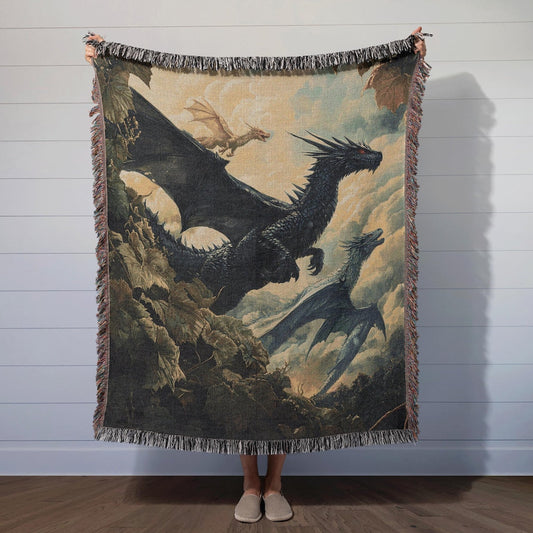 Tairn, Sgaeyl, and Andarna 100% Cotton Woven Blanket, Bookish Wall Hanging Tapestry, Cozy Throw Gift For Reader