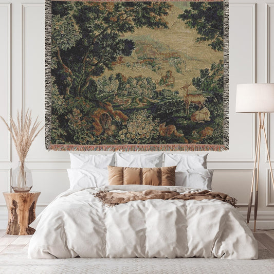 Verdure 100% Cotton Woven Blanket, Woodland Animals Wall Hanging Tapestry, Cozy Throw, Home Decor Gifts