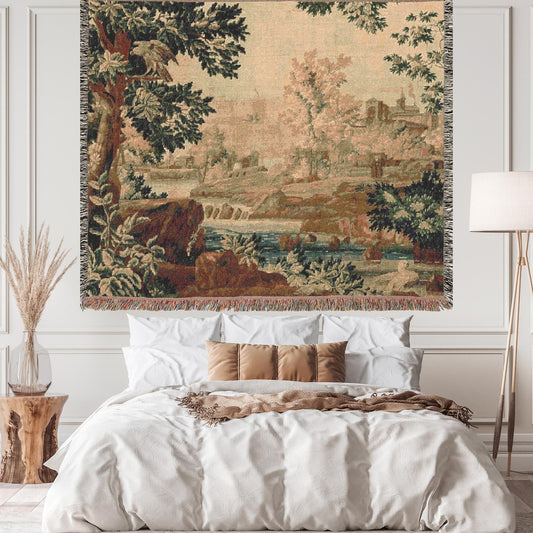 French Verdure 100% Cotton Woven Blanket, Wall Hanging Tapestry, Cozy Throw