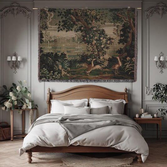 French Verdure 100% Cotton Woven Blanket, Wall Hanging Tapestry, Cozy Throw