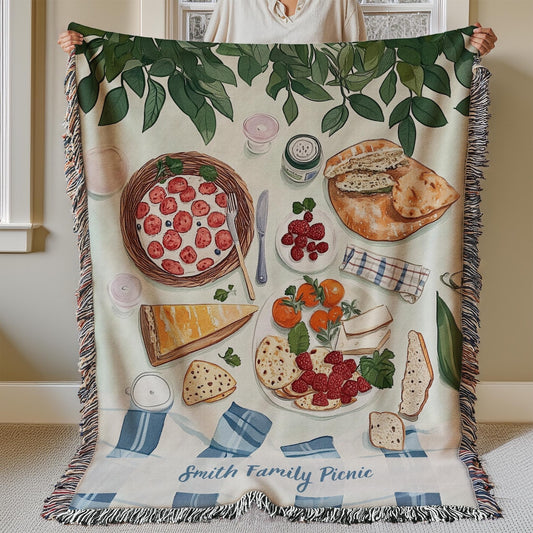 Custom Picnic 100% Cotton Woven Blanket, Personalized Wall Hanging Tapestry, Cozy Throw, Cottagecore Summer