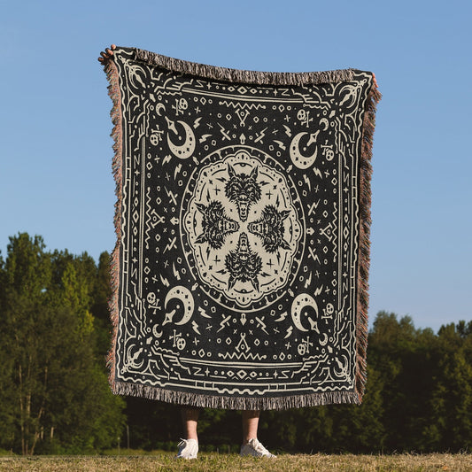 Lunar Werewolf 100% Cotton Woven Blanket, Supernatural Gothic Wolves Art Wall Hanging Tapestry, Cozy Throw, Dark Fantasy Lovers Home Decor