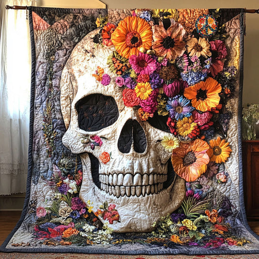 Skull Floral Quilted Blanket