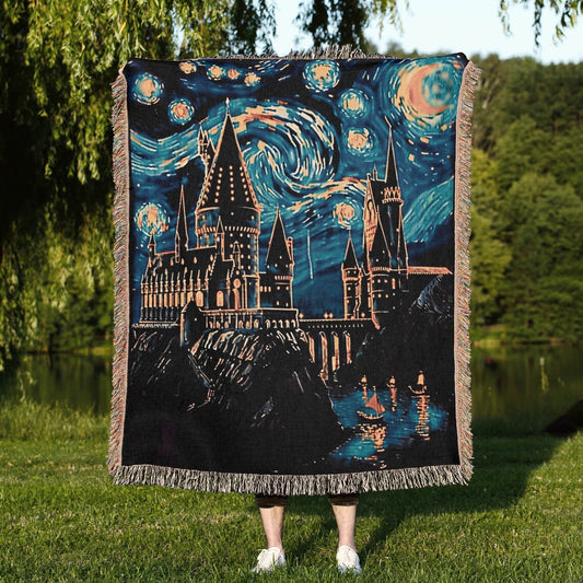 Wizard Castle 100% Cotton Woven Blanket, Wall Hanging Tapestry, Cozy Throw, Dark Academia Book Nook Decor for Fantasy Lovers