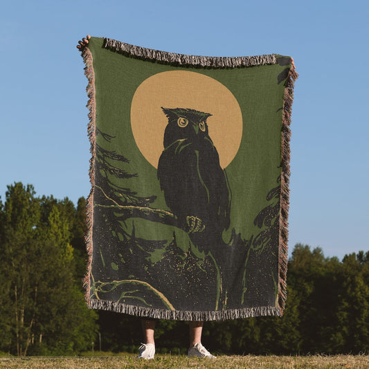 Vintage American Forestry Night Owl 100% Cotton Woven Blanket, Wall Hanging Tapestry, Cozy Throw, Van Life, Indie Room Decor, Grunge Room Decor