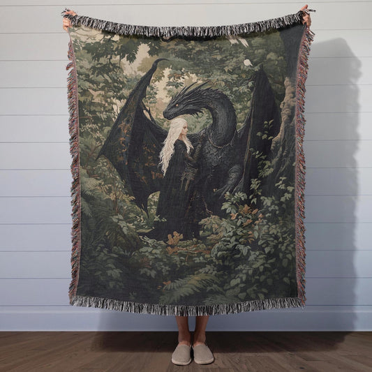 TOG 100% Cotton Woven Blanket, Dark Academia & Booktok Dragon Wall Hanging Tapestry, Cozy Throw