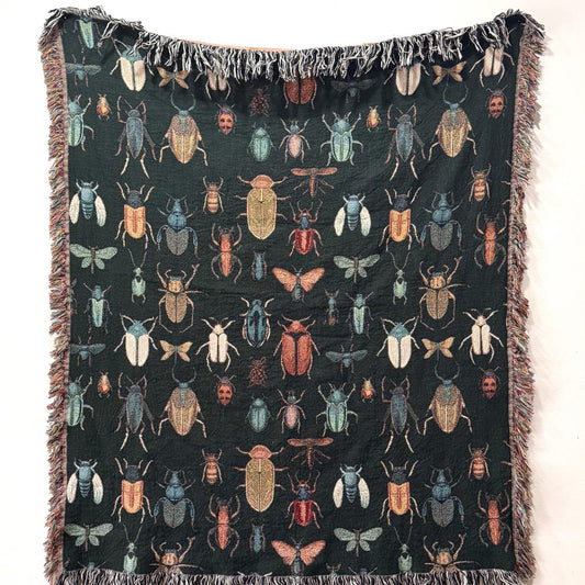 Woven Beetle 100% Cotton Woven Blanket, Insect Bugs Cottagecore Wall Hanging Tapestry, Cozy Throw, Neutral Decor, New Home Housewarming Gifts