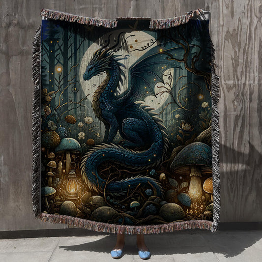 Dragon 100% Cotton Woven Blanket, Mysticism Gift Fairycore Wall Hanging Tapestry, Enchanted Aesthetic Cozy Throw, Artful Fantasy