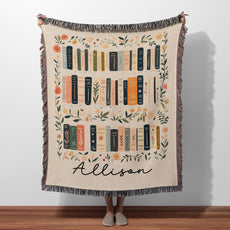 Custom Book Lovers 100% Cotton Woven Blanket, Wildflowers Bookish Wall Hanging Tapestry, Cozy Throw, Gift for Bookworm