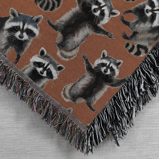 Feral Raccoon Fall 100% Cotton Woven Blanket, Cute Cozy Autumn Wall Hanging Tapestry, Cozy Throw, Cottagecore Fall Vibes for Movie Night